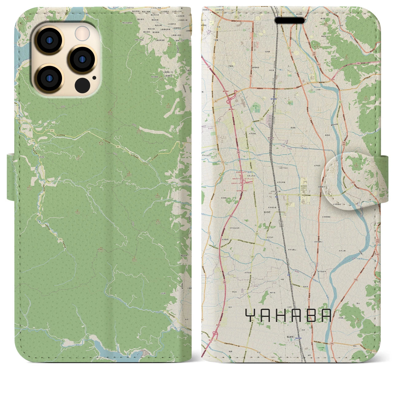 【矢巾(岩手県)】地図柄iPhoneケース(手帳タイプ)ナチュラル・iPhone 12 Pro Max 用