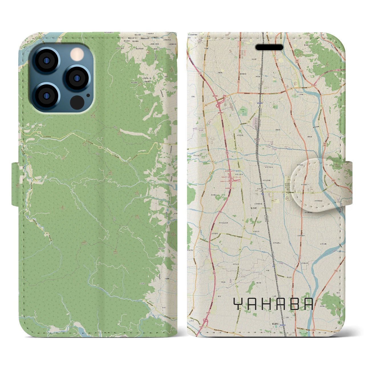 【矢巾(岩手県)】地図柄iPhoneケース(手帳タイプ)ナチュラル・iPhone 12 / 12 Pro 用