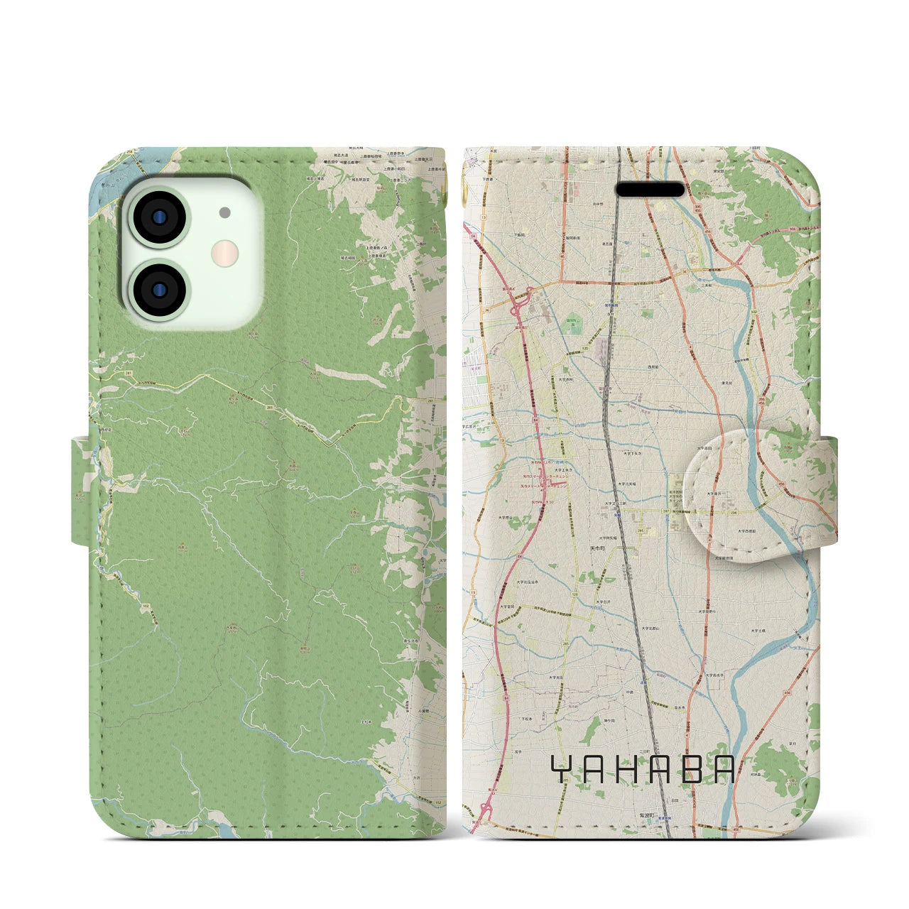 【矢巾(岩手県)】地図柄iPhoneケース(手帳タイプ)ナチュラル・iPhone 12 mini 用