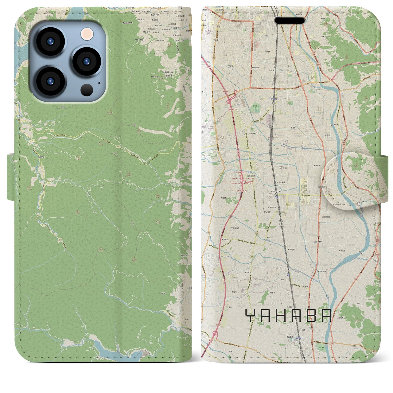 【矢巾(岩手県)】地図柄iPhoneケース(手帳タイプ)ナチュラル・iPhone 13 Pro Max 用
