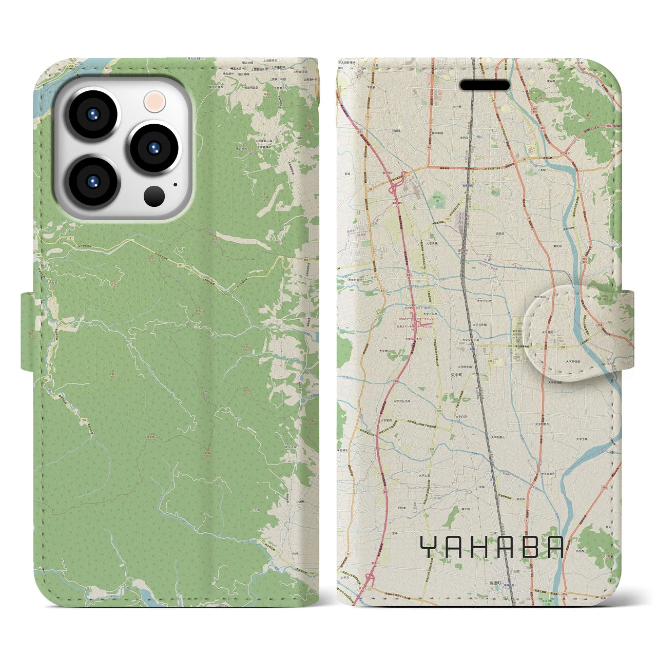 【矢巾(岩手県)】地図柄iPhoneケース(手帳タイプ)ナチュラル・iPhone 13 Pro 用