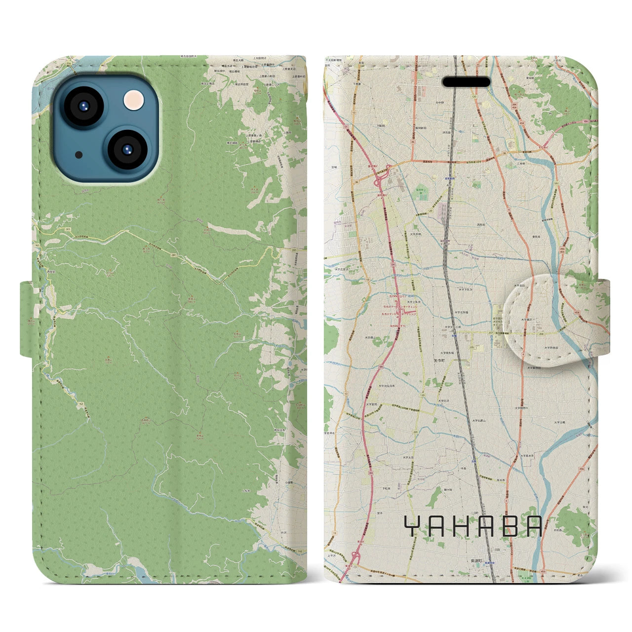 【矢巾(岩手県)】地図柄iPhoneケース(手帳タイプ)ナチュラル・iPhone 13 用