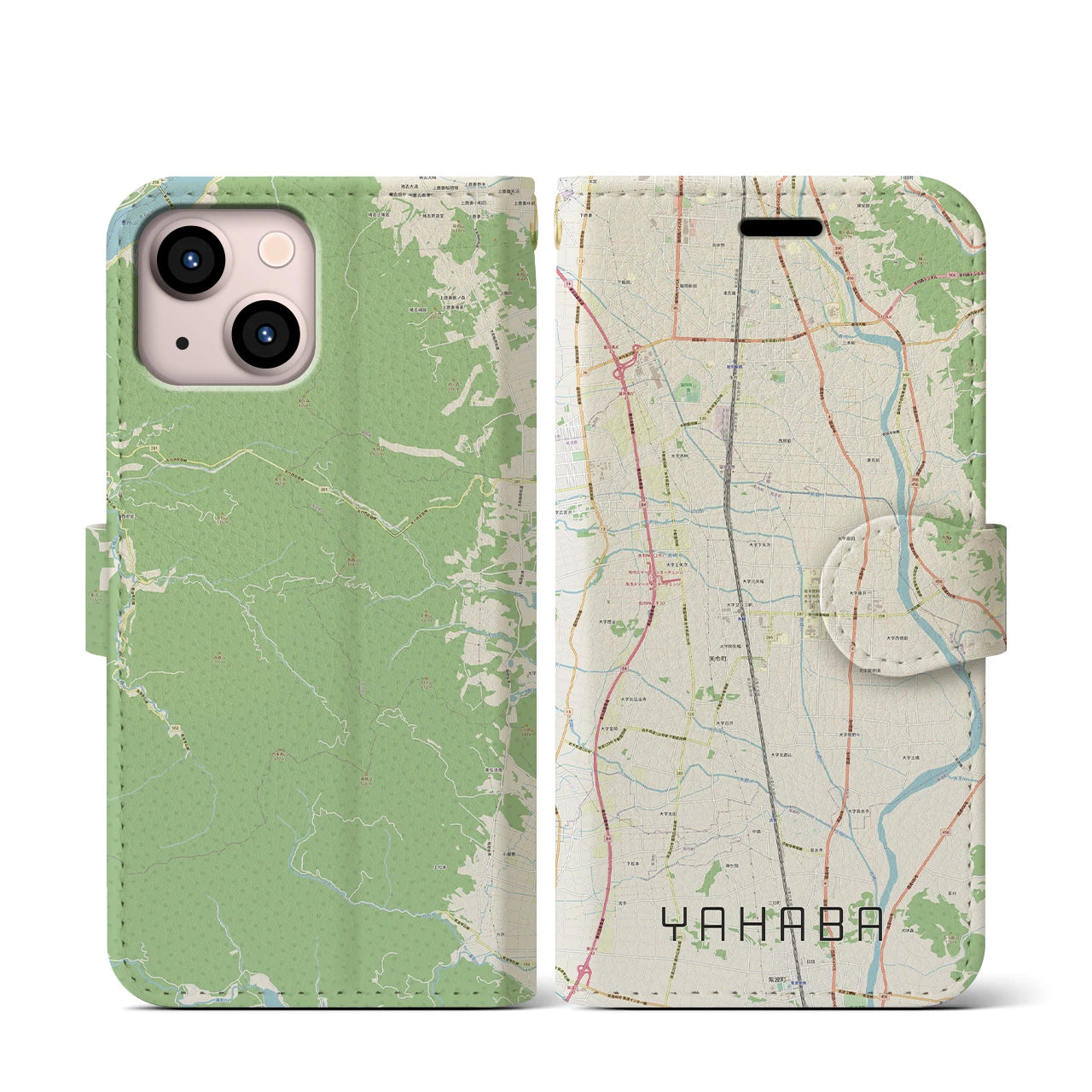 【矢巾(岩手県)】地図柄iPhoneケース(手帳タイプ)ナチュラル・iPhone 13 mini 用