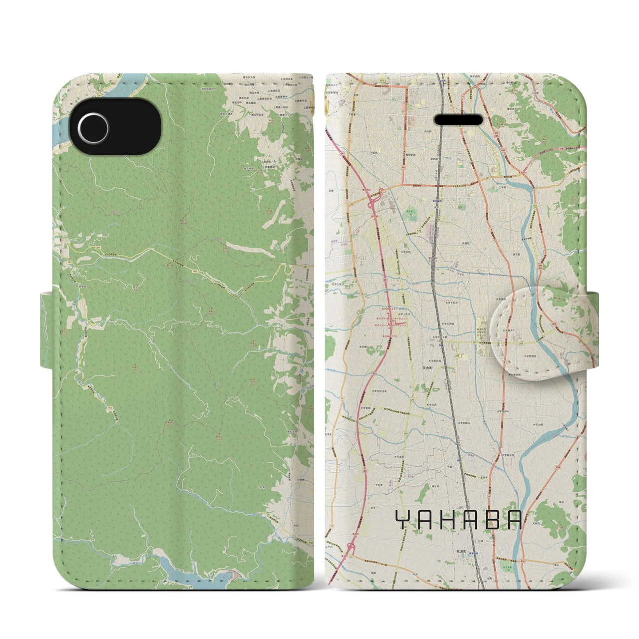 【矢巾(岩手県)】地図柄iPhoneケース(手帳タイプ)ナチュラル・iPhone SE(第3 / 第2世代) / 8 / 7 / 6s / 6 用