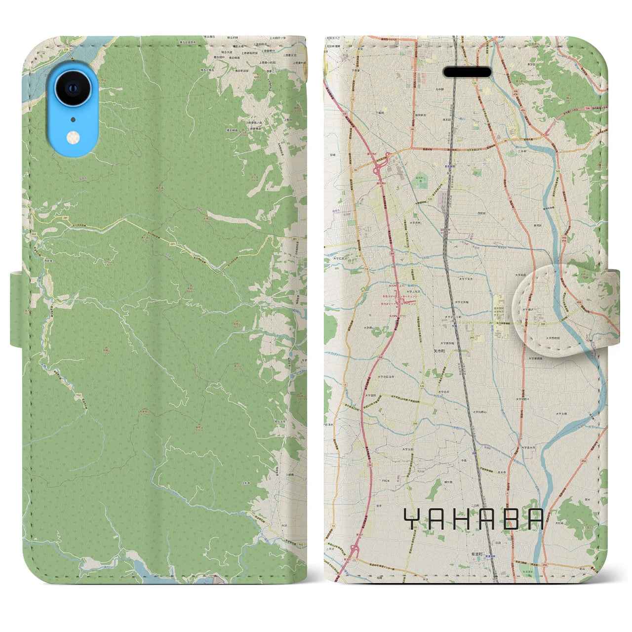 【矢巾(岩手県)】地図柄iPhoneケース(手帳タイプ)ナチュラル・iPhone XR 用