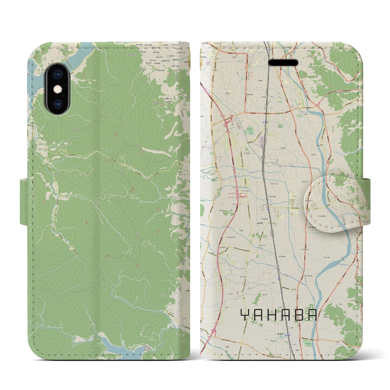 【矢巾(岩手県)】地図柄iPhoneケース(手帳タイプ)ナチュラル・iPhone XS / X 用