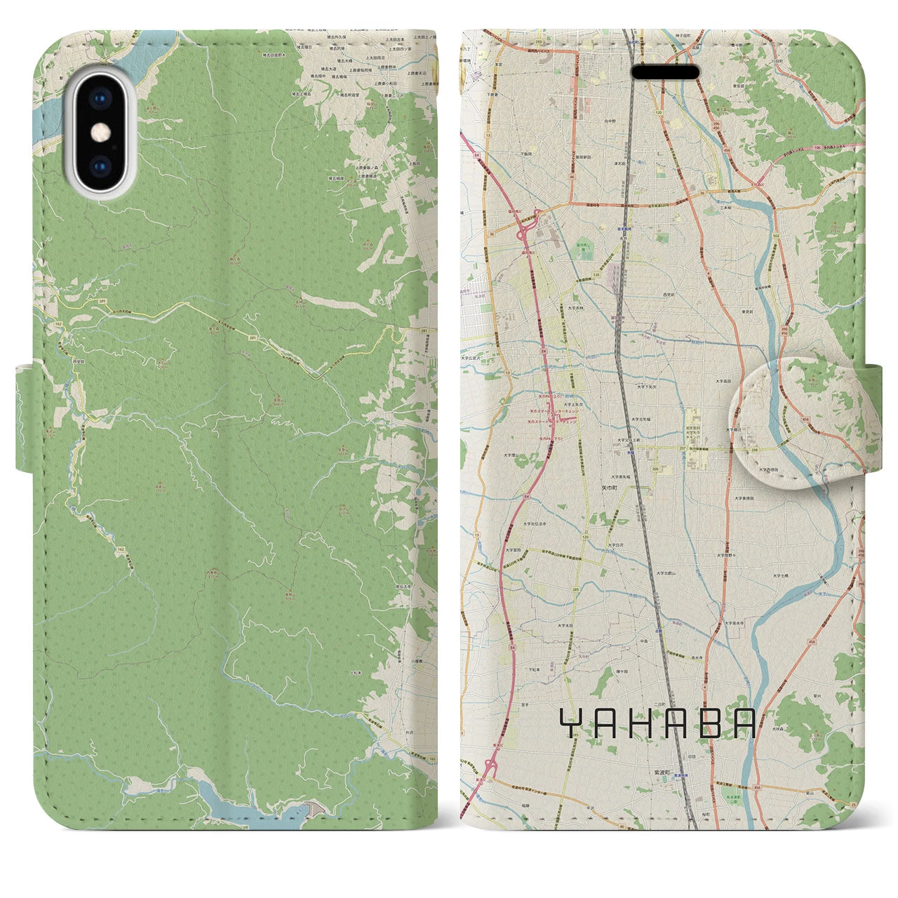 【矢巾(岩手県)】地図柄iPhoneケース(手帳タイプ)ナチュラル・iPhone XS Max 用