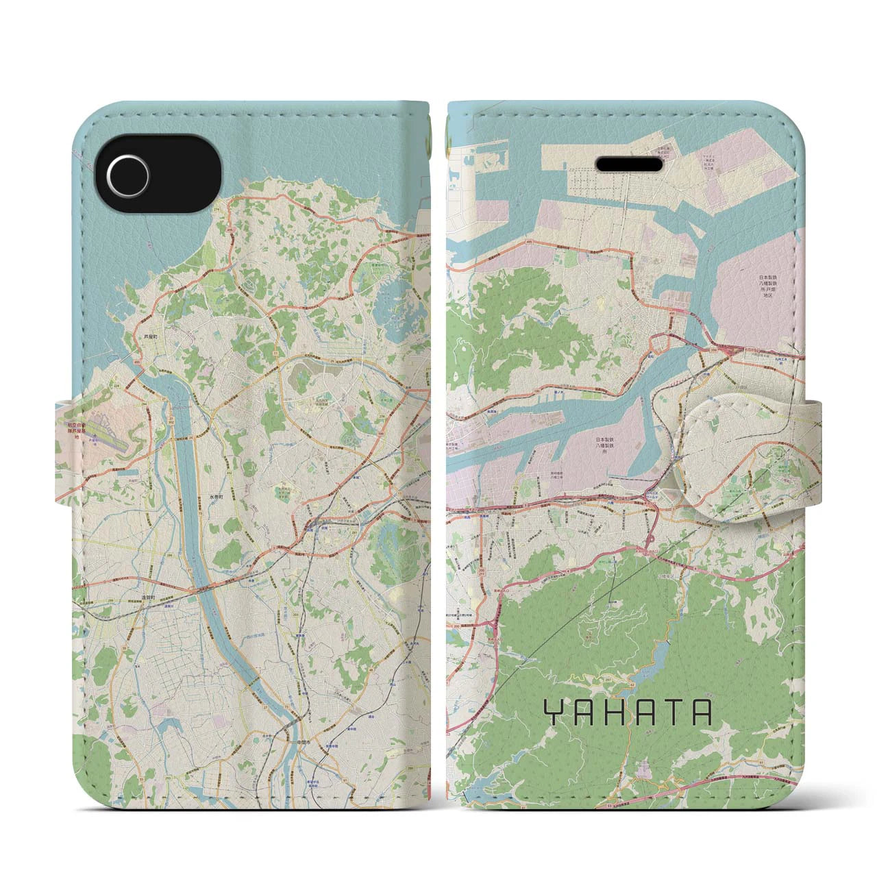 【八幡(福岡県)】地図柄iPhoneケース(手帳タイプ)ナチュラル・iPhone SE(第3 / 第2世代) / 8 / 7 / 6s / 6 用
