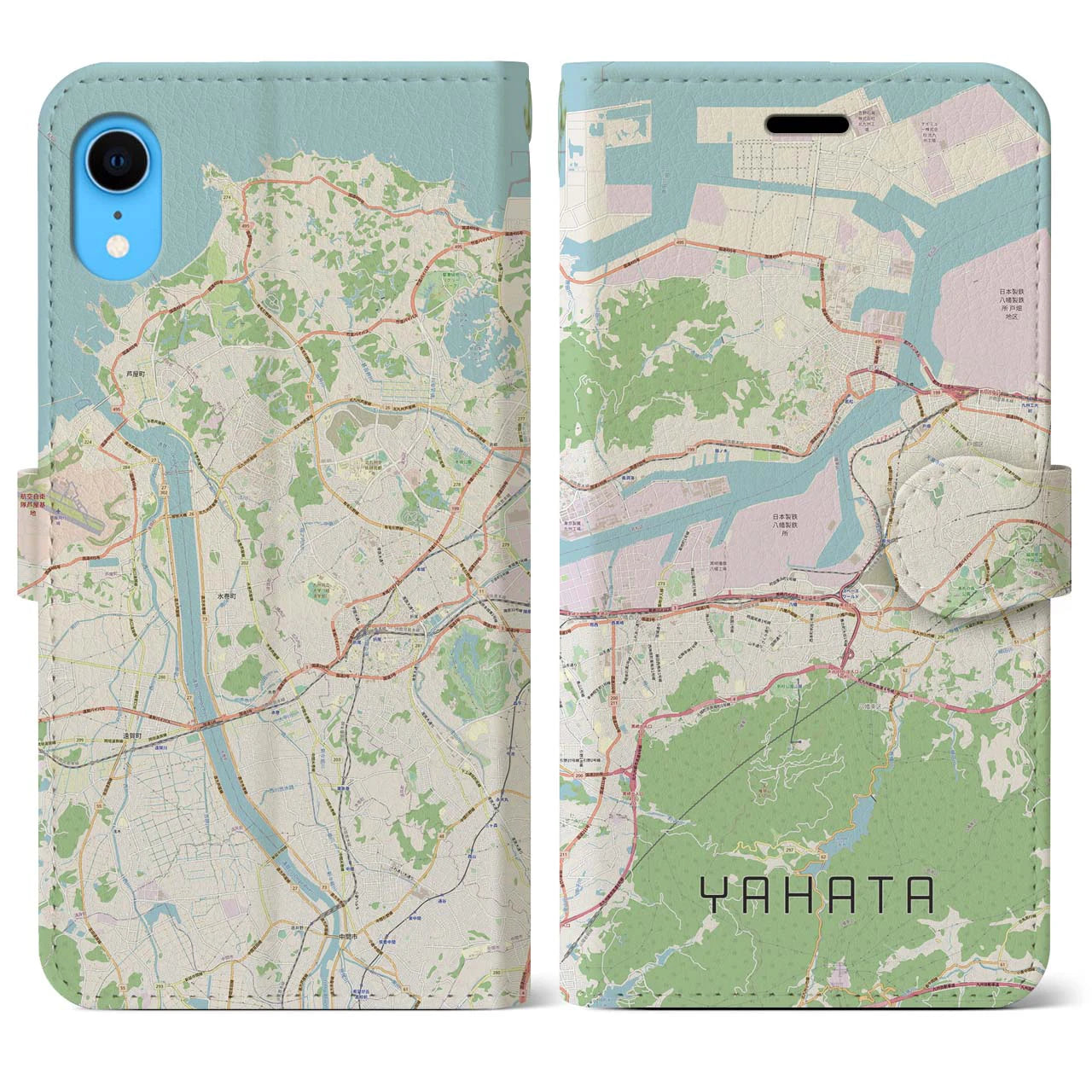 【八幡(福岡県)】地図柄iPhoneケース(手帳タイプ)ナチュラル・iPhone XR 用