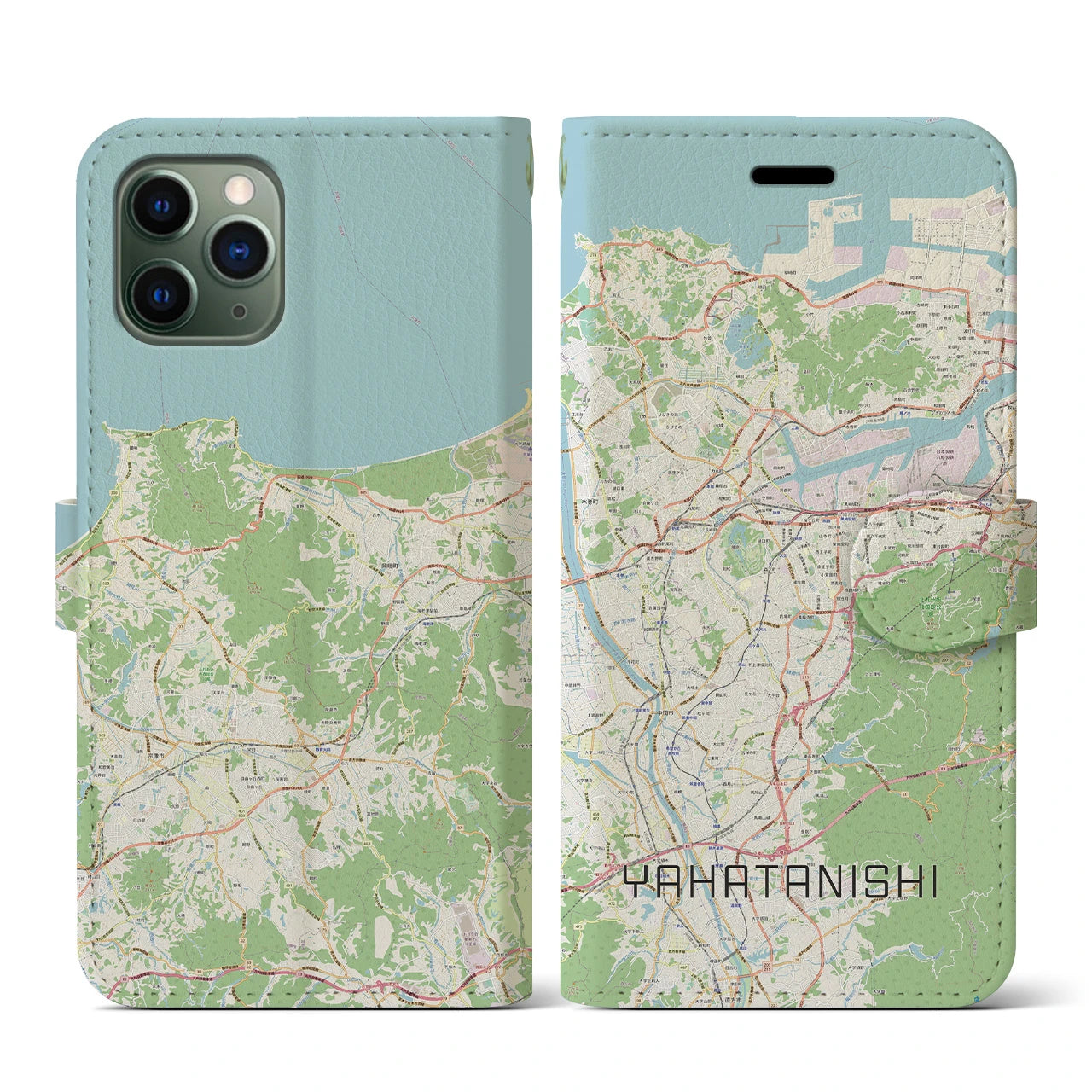 【八幡西(福岡県)】地図柄iPhoneケース(手帳タイプ)ナチュラル・iPhone 11 Pro 用