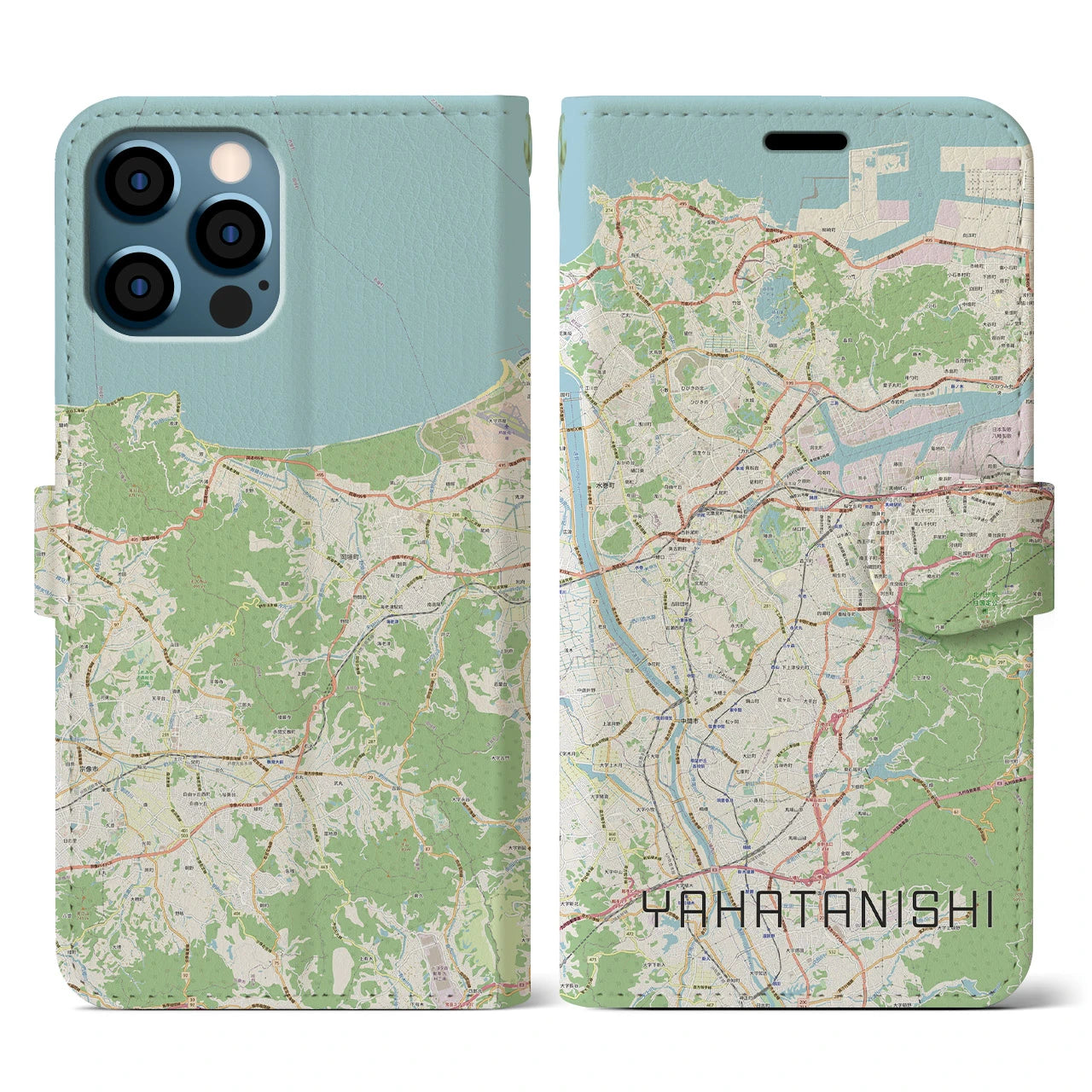 【八幡西(福岡県)】地図柄iPhoneケース(手帳タイプ)ナチュラル・iPhone 12 / 12 Pro 用