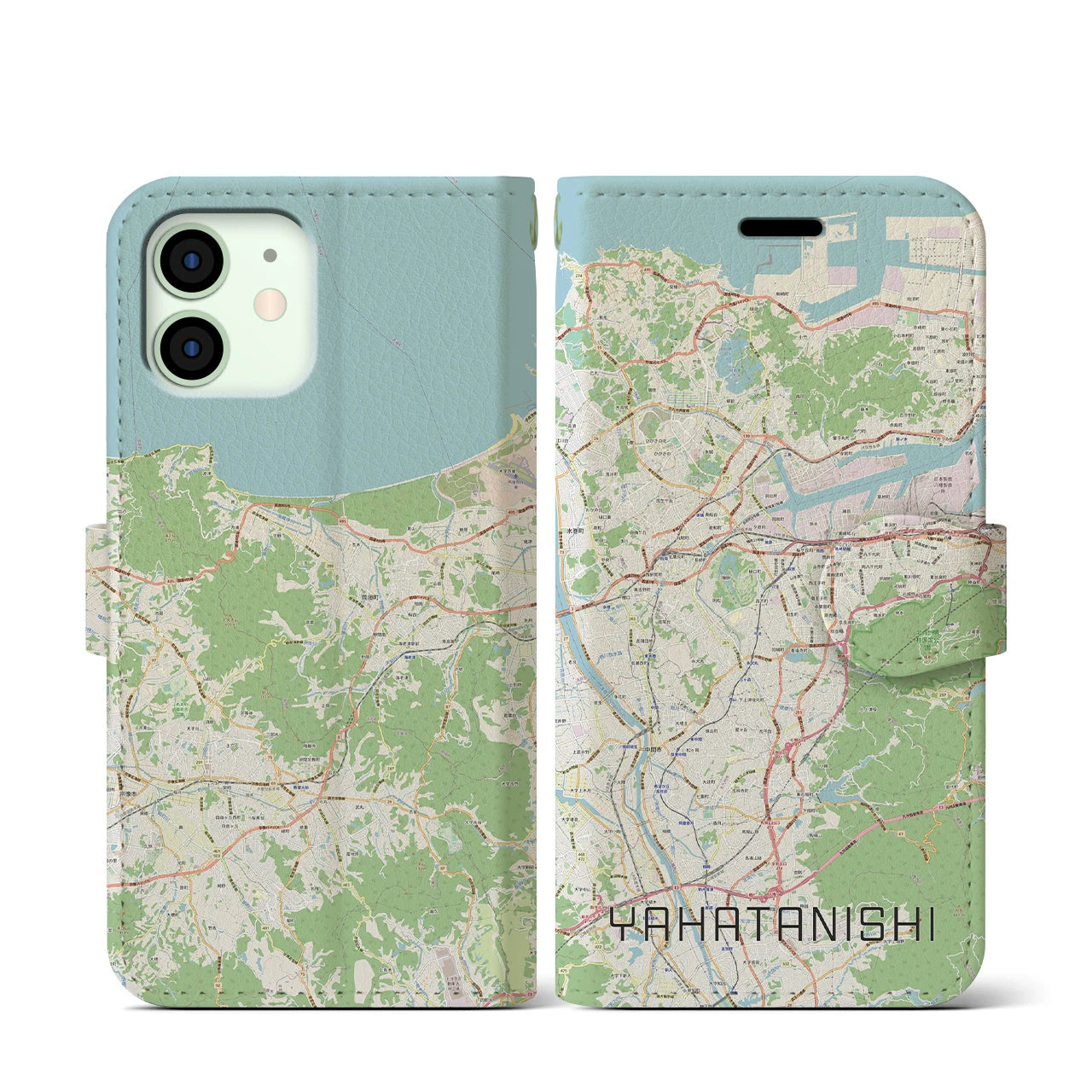 【八幡西(福岡県)】地図柄iPhoneケース(手帳タイプ)ナチュラル・iPhone 12 mini 用