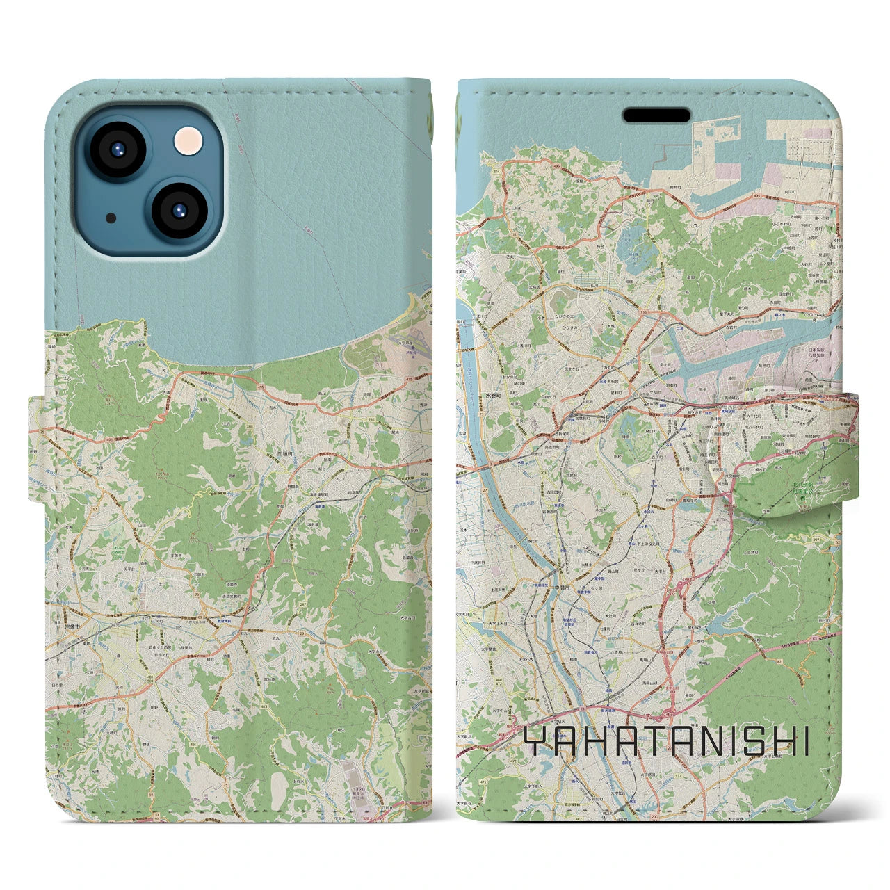 【八幡西(福岡県)】地図柄iPhoneケース(手帳タイプ)ナチュラル・iPhone 13 用
