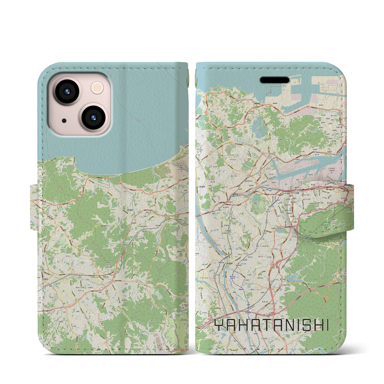 【八幡西(福岡県)】地図柄iPhoneケース(手帳タイプ)ナチュラル・iPhone 13 mini 用