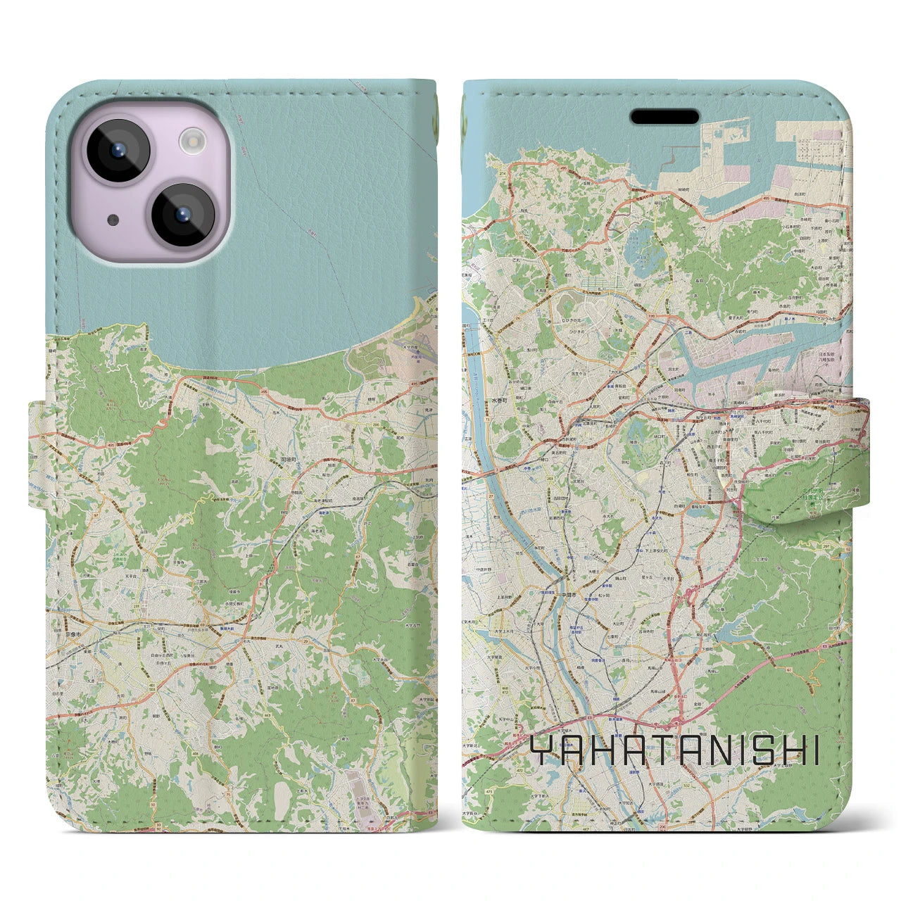 【八幡西(福岡県)】地図柄iPhoneケース(手帳タイプ)ナチュラル・iPhone 14 用