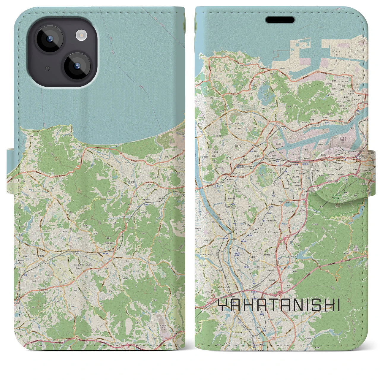 【八幡西(福岡県)】地図柄iPhoneケース(手帳タイプ)ナチュラル・iPhone 14 Plus 用