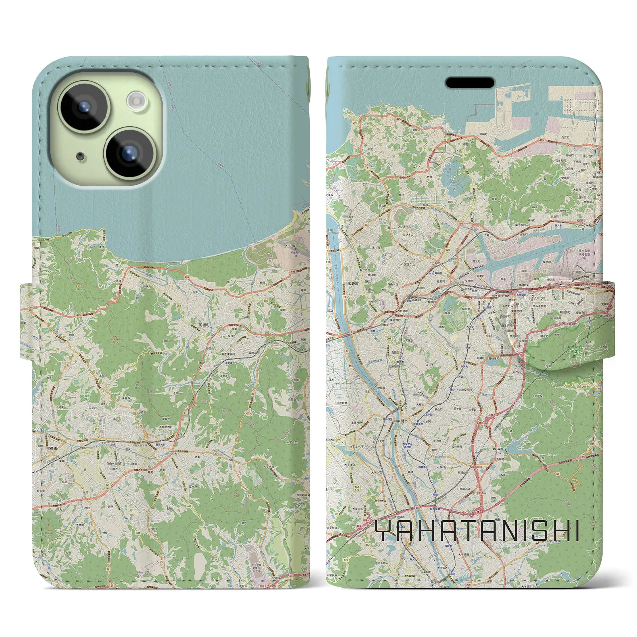 【八幡西(福岡県)】地図柄iPhoneケース(手帳タイプ)ナチュラル・iPhone 15 用