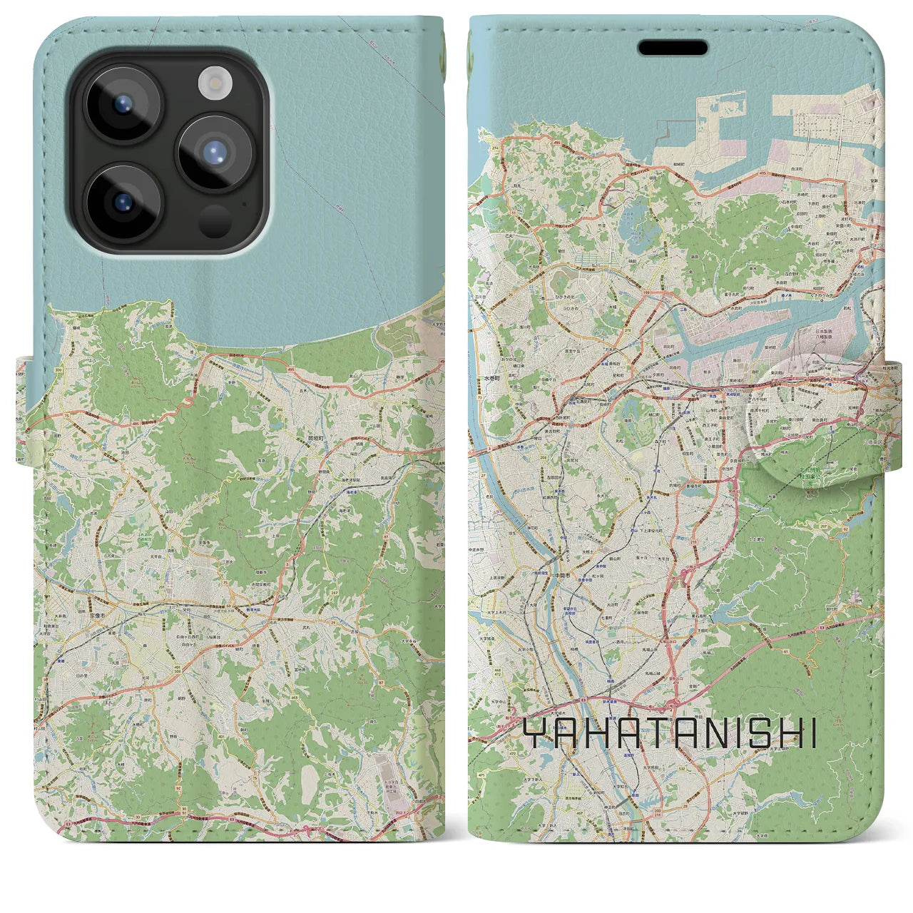 【八幡西(福岡県)】地図柄iPhoneケース(手帳タイプ)ナチュラル・iPhone 15 Pro Max 用