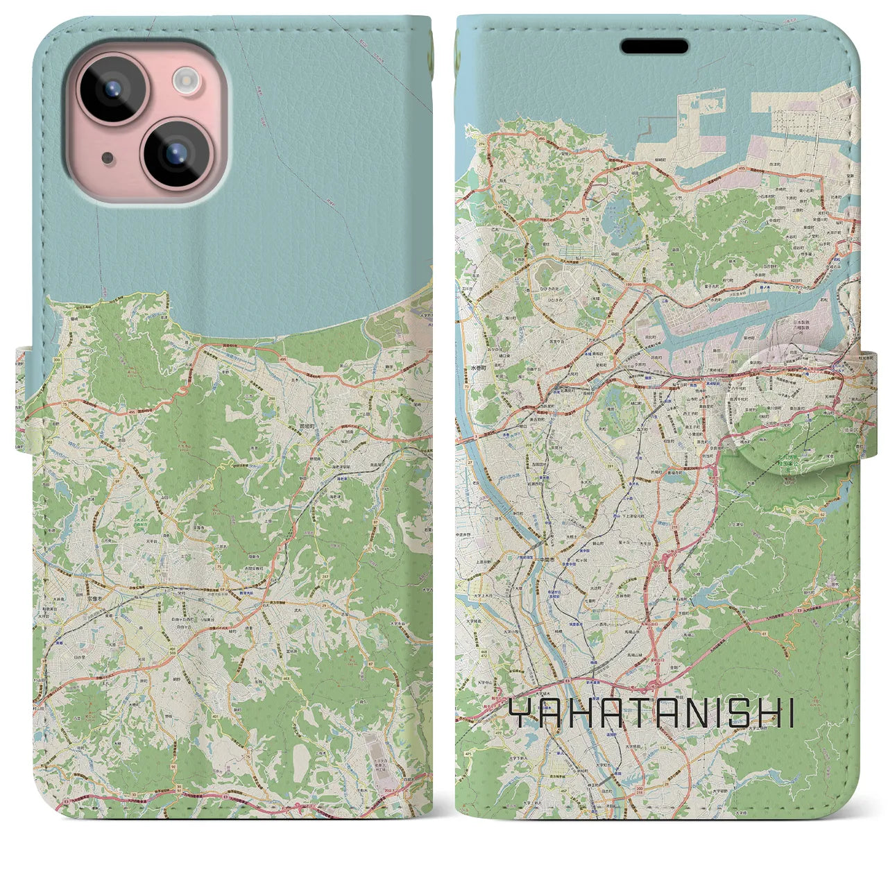 【八幡西(福岡県)】地図柄iPhoneケース(手帳タイプ)ナチュラル・iPhone 15 Plus 用