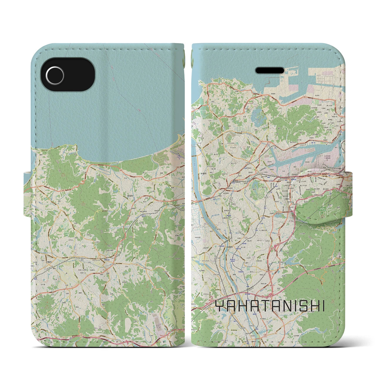 【八幡西(福岡県)】地図柄iPhoneケース(手帳タイプ)ナチュラル・iPhone SE(第3 / 第2世代) / 8 / 7 / 6s / 6 用