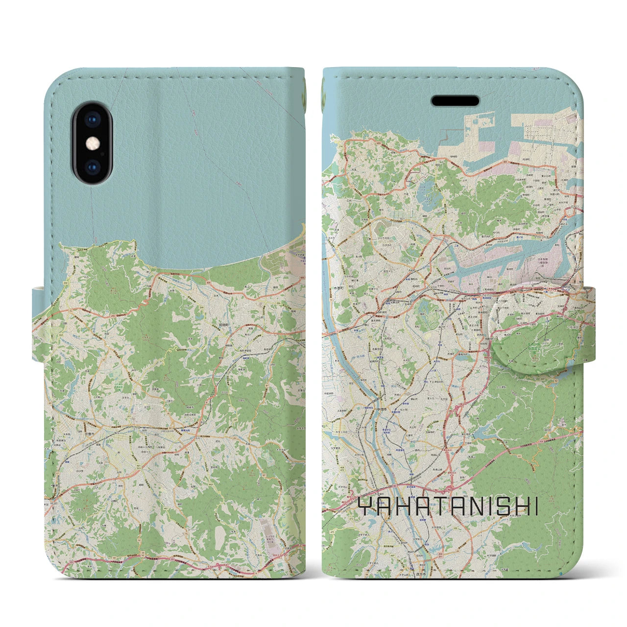 【八幡西(福岡県)】地図柄iPhoneケース(手帳タイプ)ナチュラル・iPhone XS / X 用