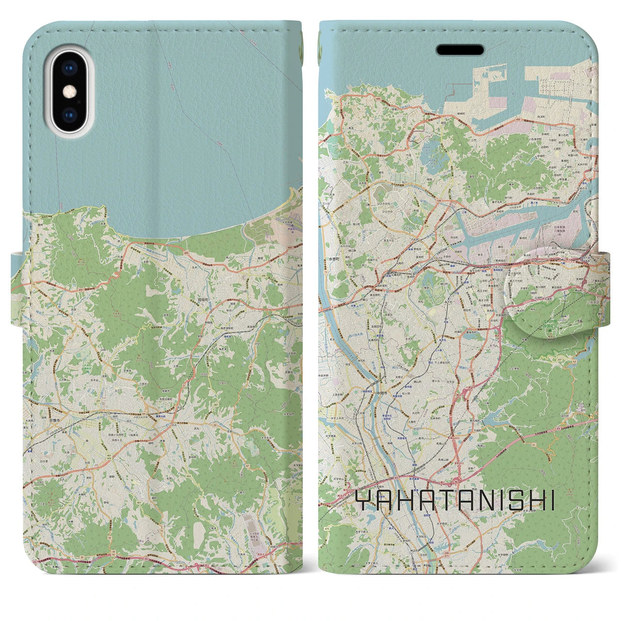 【八幡西(福岡県)】地図柄iPhoneケース(手帳タイプ)ナチュラル・iPhone XS Max 用