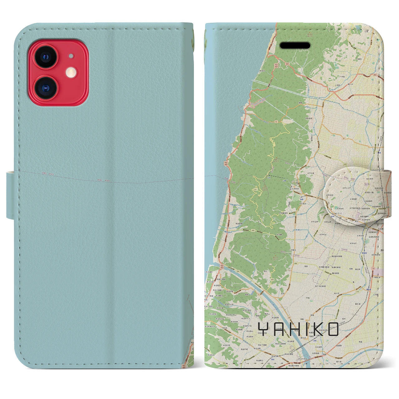 【弥彦(新潟県)】地図柄iPhoneケース(手帳タイプ)ナチュラル・iPhone 11 用