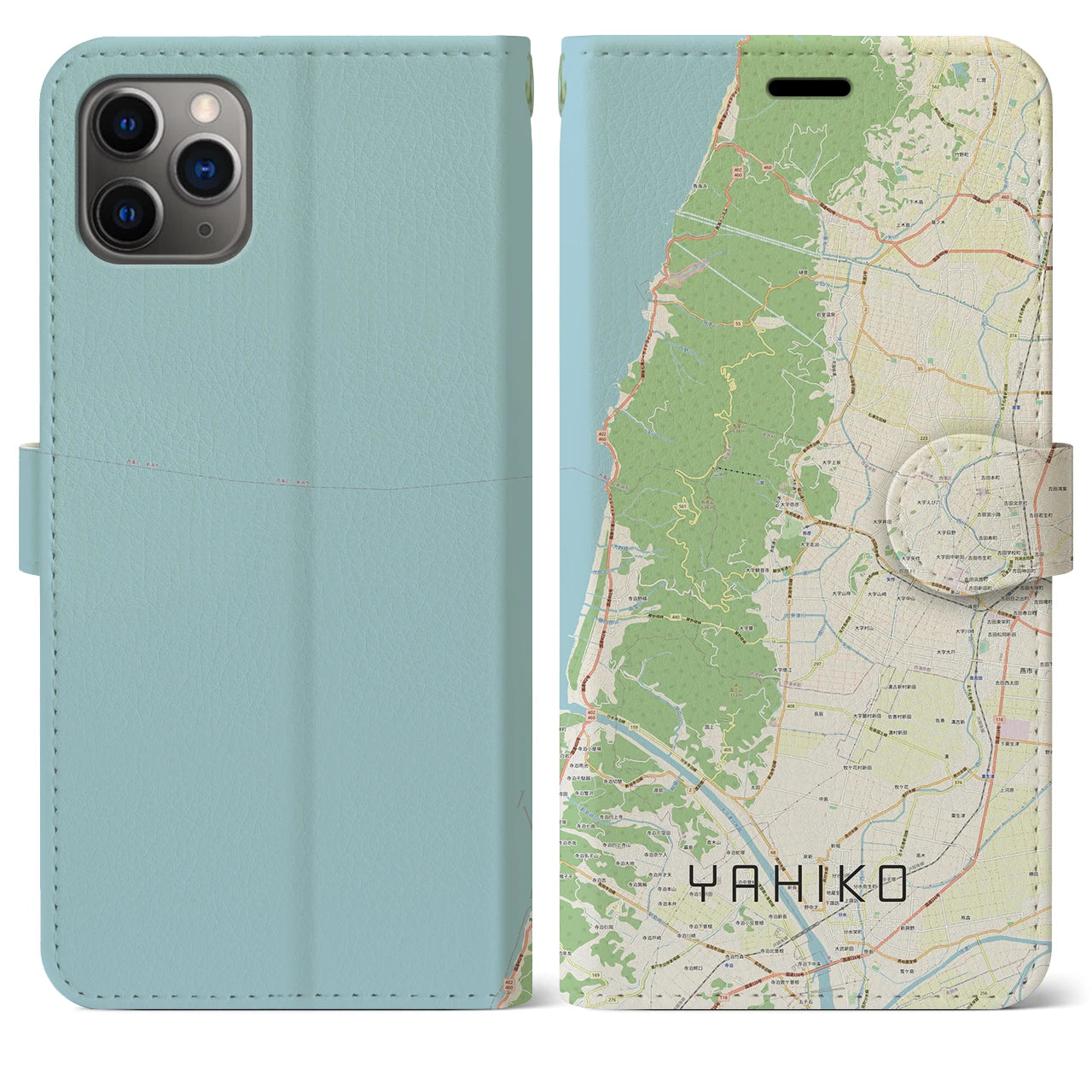 【弥彦(新潟県)】地図柄iPhoneケース(手帳タイプ)ナチュラル・iPhone 11 Pro Max 用