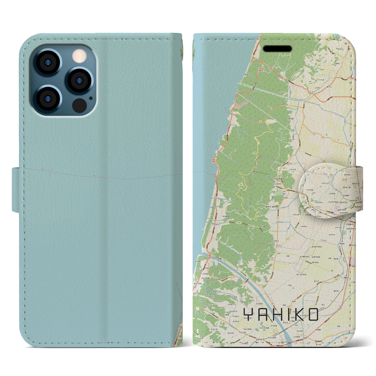 【弥彦(新潟県)】地図柄iPhoneケース(手帳タイプ)ナチュラル・iPhone 12 / 12 Pro 用