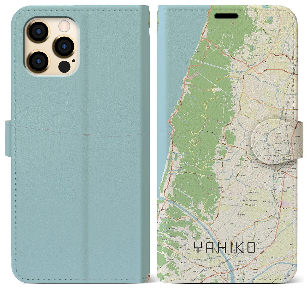 【弥彦(新潟県)】地図柄iPhoneケース(手帳タイプ)ナチュラル・iPhone 12 Pro Max 用
