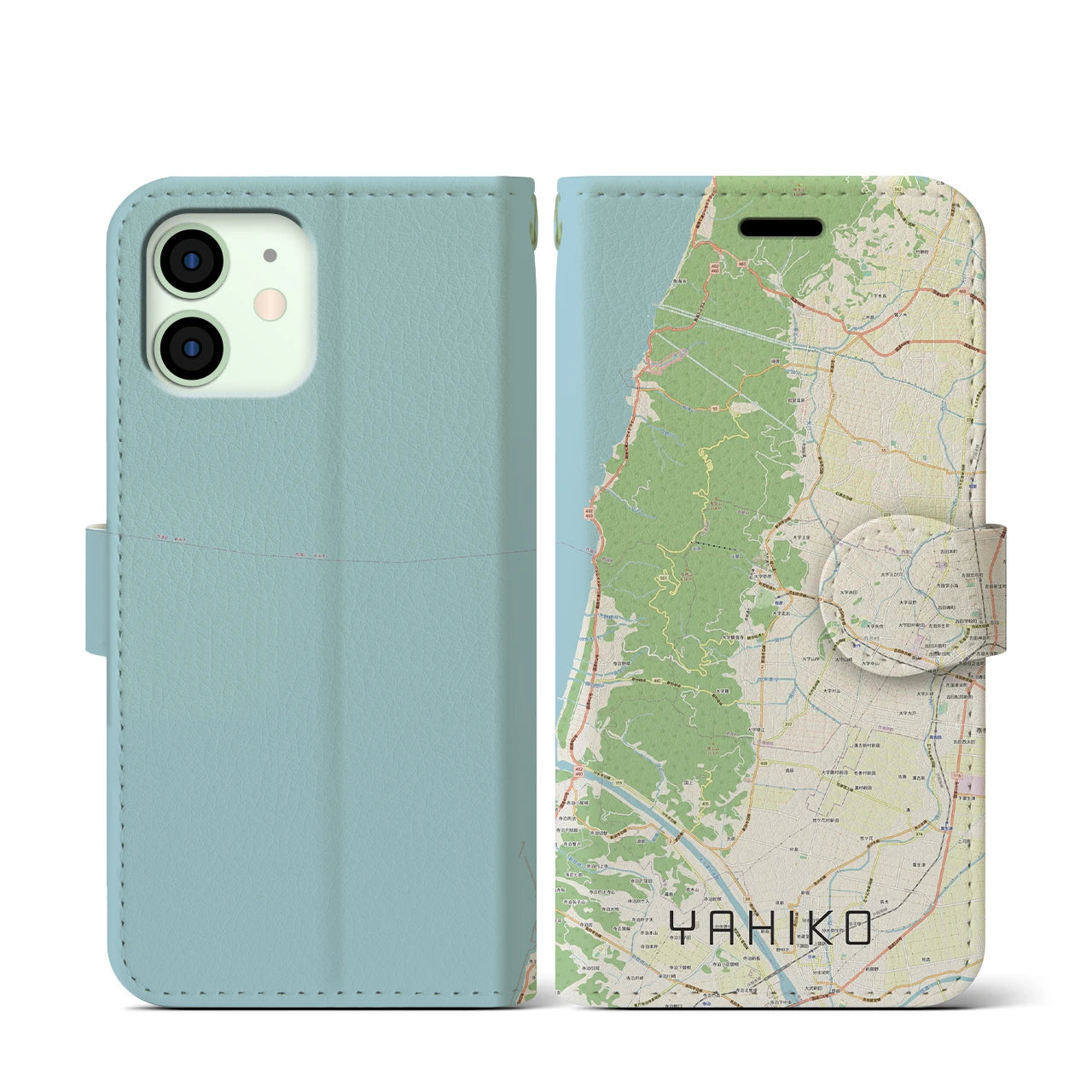 【弥彦(新潟県)】地図柄iPhoneケース(手帳タイプ)ナチュラル・iPhone 12 mini 用