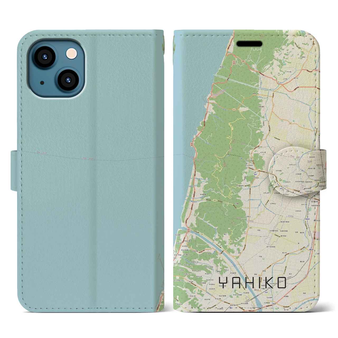 【弥彦(新潟県)】地図柄iPhoneケース(手帳タイプ)ナチュラル・iPhone 13 用