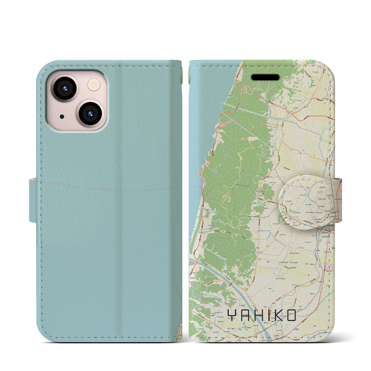 【弥彦(新潟県)】地図柄iPhoneケース(手帳タイプ)ナチュラル・iPhone 13 mini 用