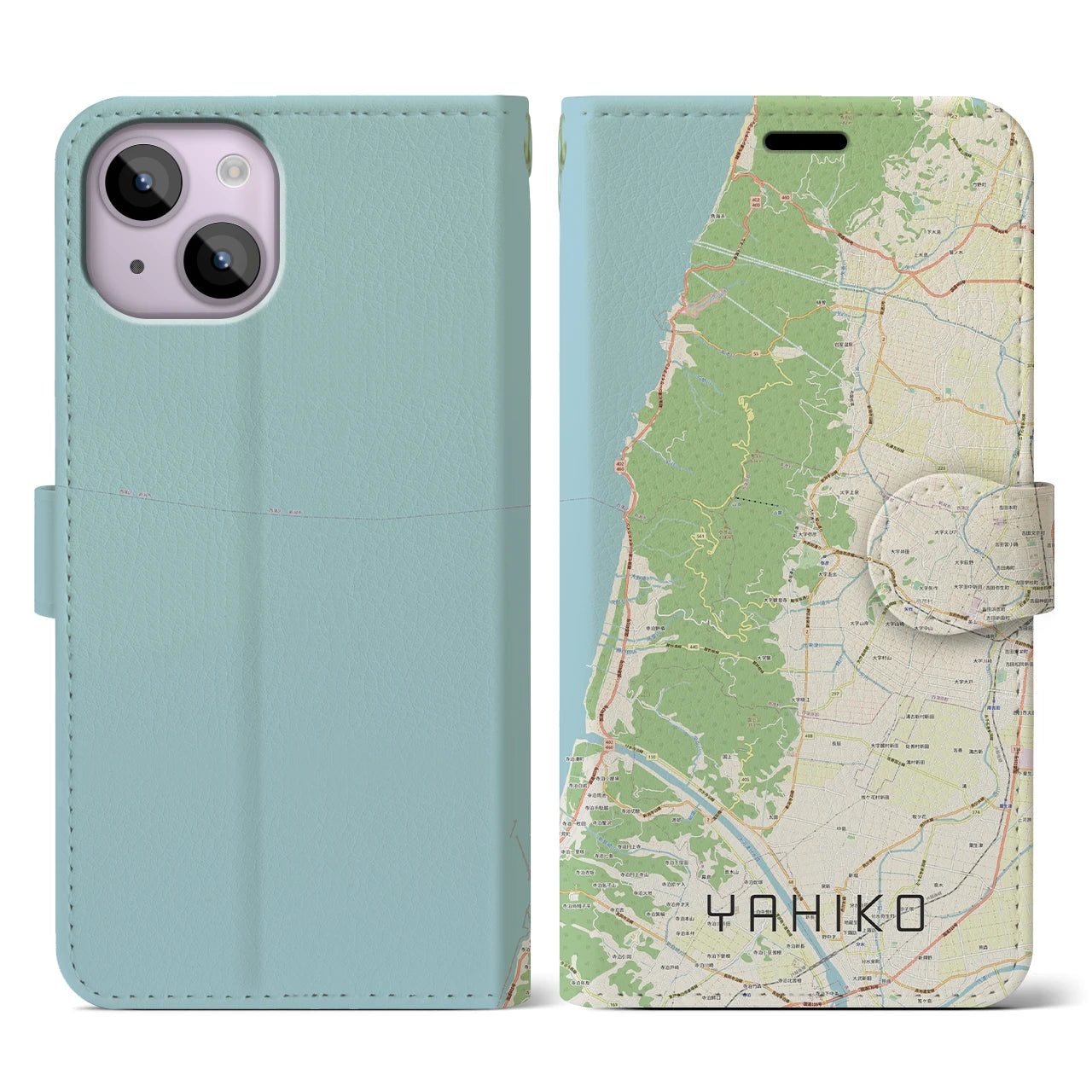 【弥彦(新潟県)】地図柄iPhoneケース(手帳タイプ)ナチュラル・iPhone 14 用