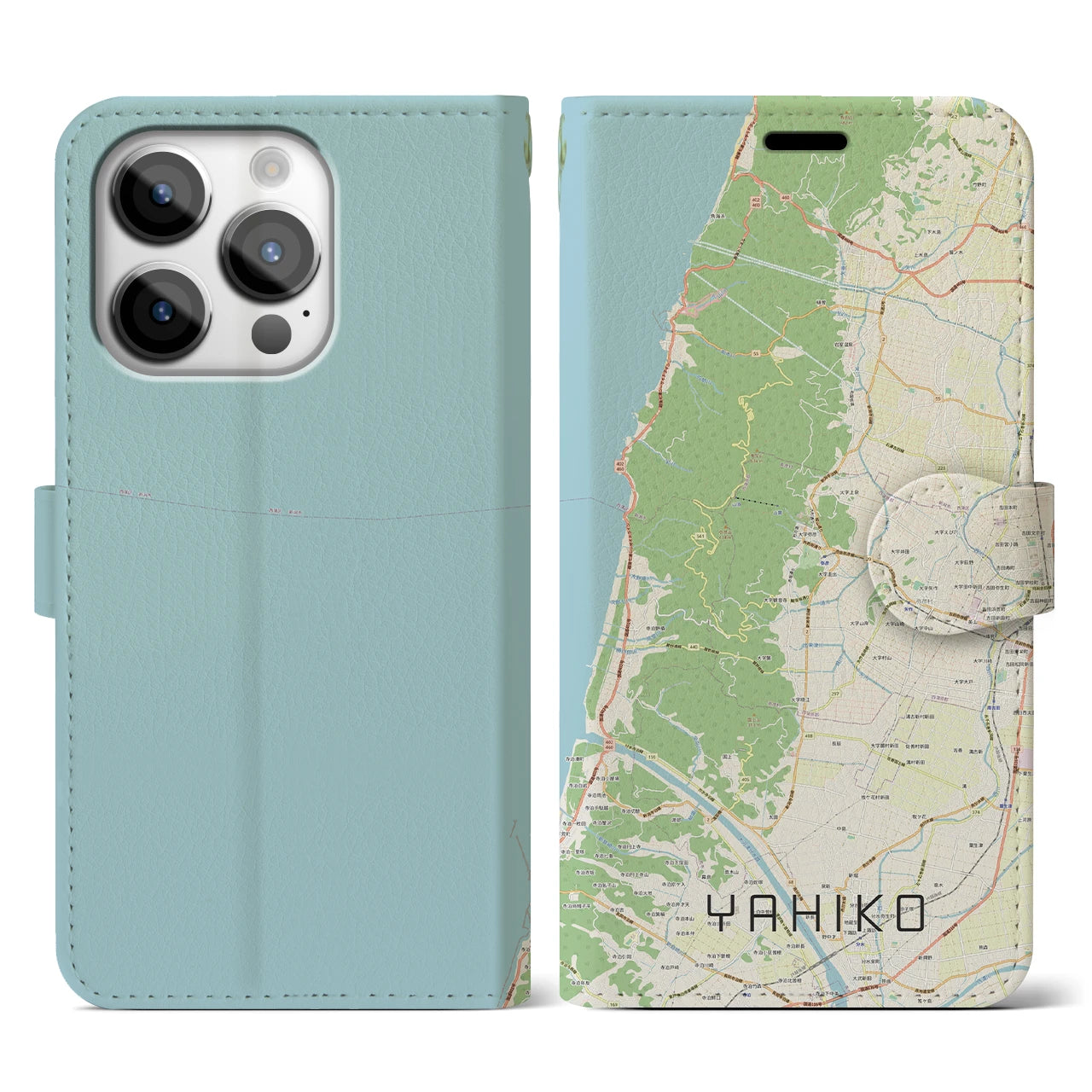 【弥彦(新潟県)】地図柄iPhoneケース(手帳タイプ)ナチュラル・iPhone 14 Pro 用
