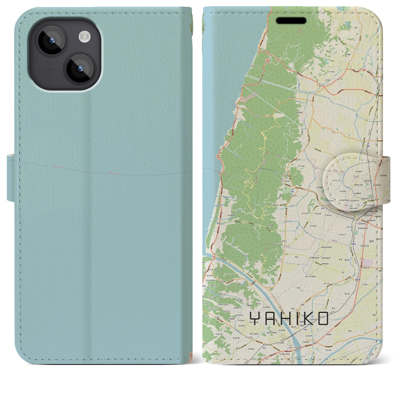 【弥彦(新潟県)】地図柄iPhoneケース(手帳タイプ)ナチュラル・iPhone 14 Plus 用