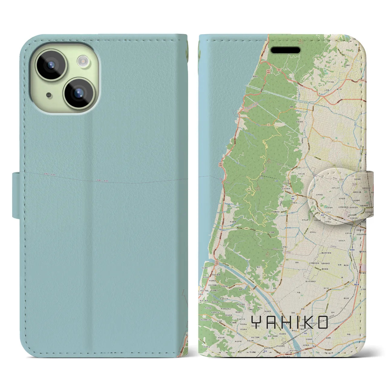 【弥彦(新潟県)】地図柄iPhoneケース(手帳タイプ)ナチュラル・iPhone 15 用