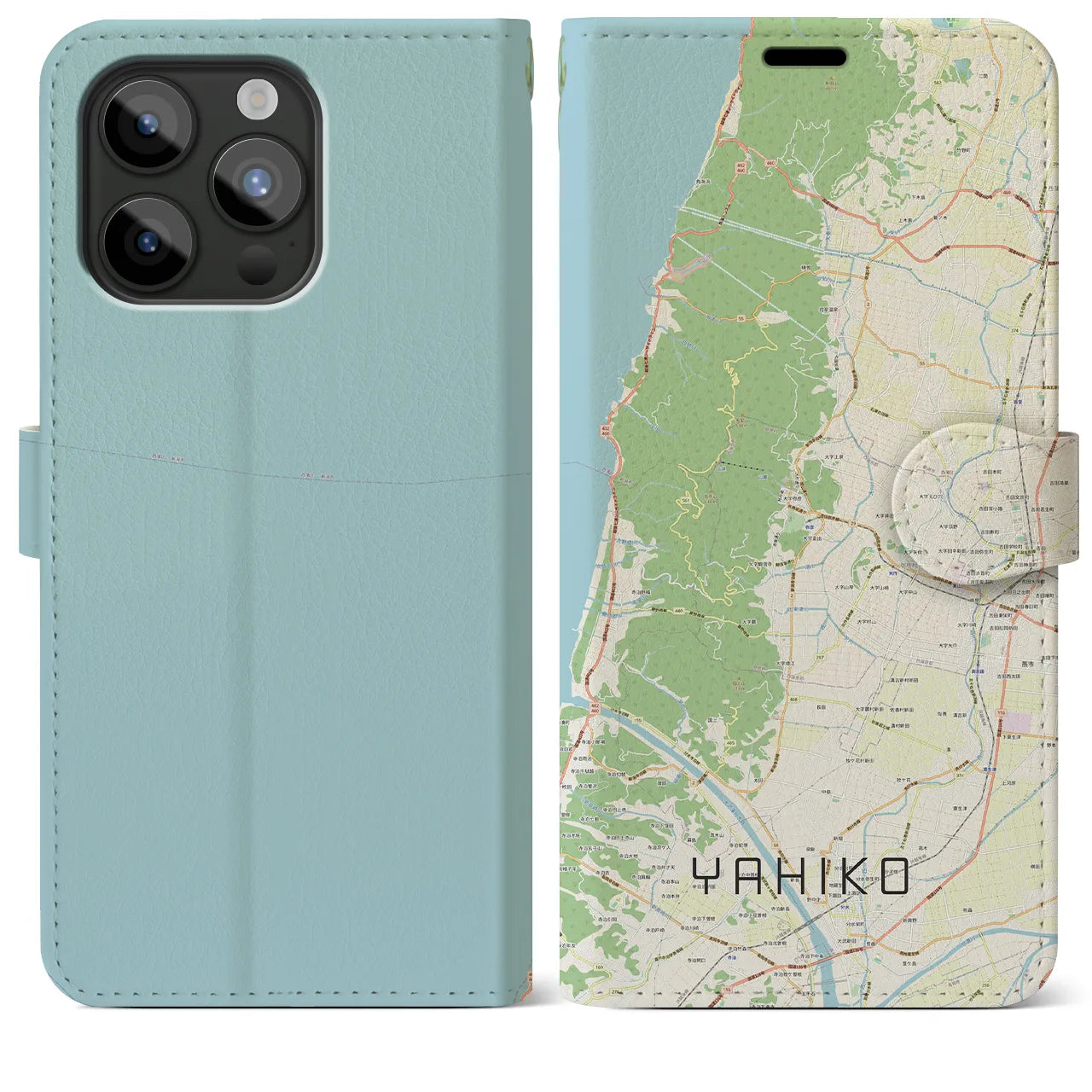 【弥彦(新潟県)】地図柄iPhoneケース(手帳タイプ)ナチュラル・iPhone 15 Pro Max 用