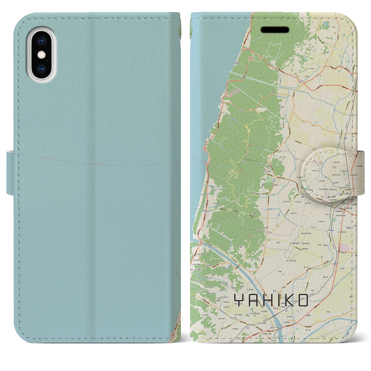 【弥彦(新潟県)】地図柄iPhoneケース(手帳タイプ)ナチュラル・iPhone XS Max 用