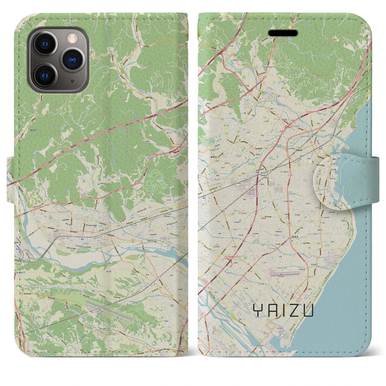 【焼津(静岡県)】地図柄iPhoneケース(手帳タイプ)ナチュラル・iPhone 11 Pro Max 用