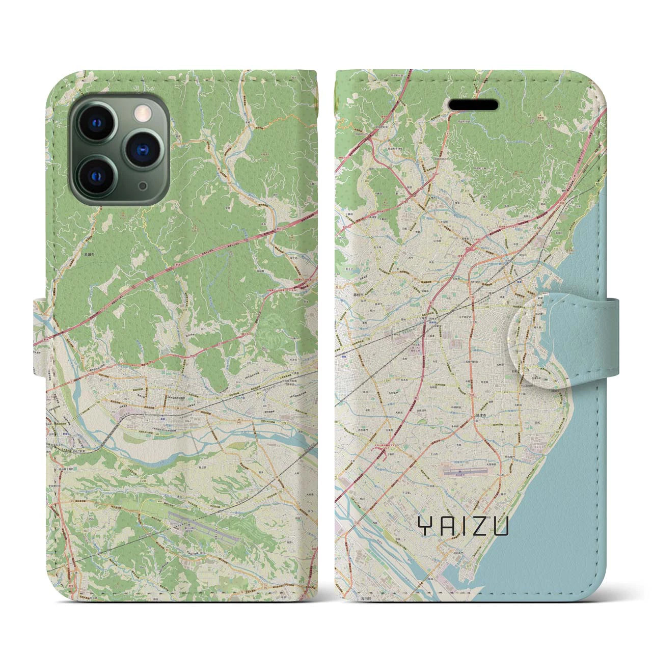 【焼津(静岡県)】地図柄iPhoneケース(手帳タイプ)ナチュラル・iPhone 11 Pro 用