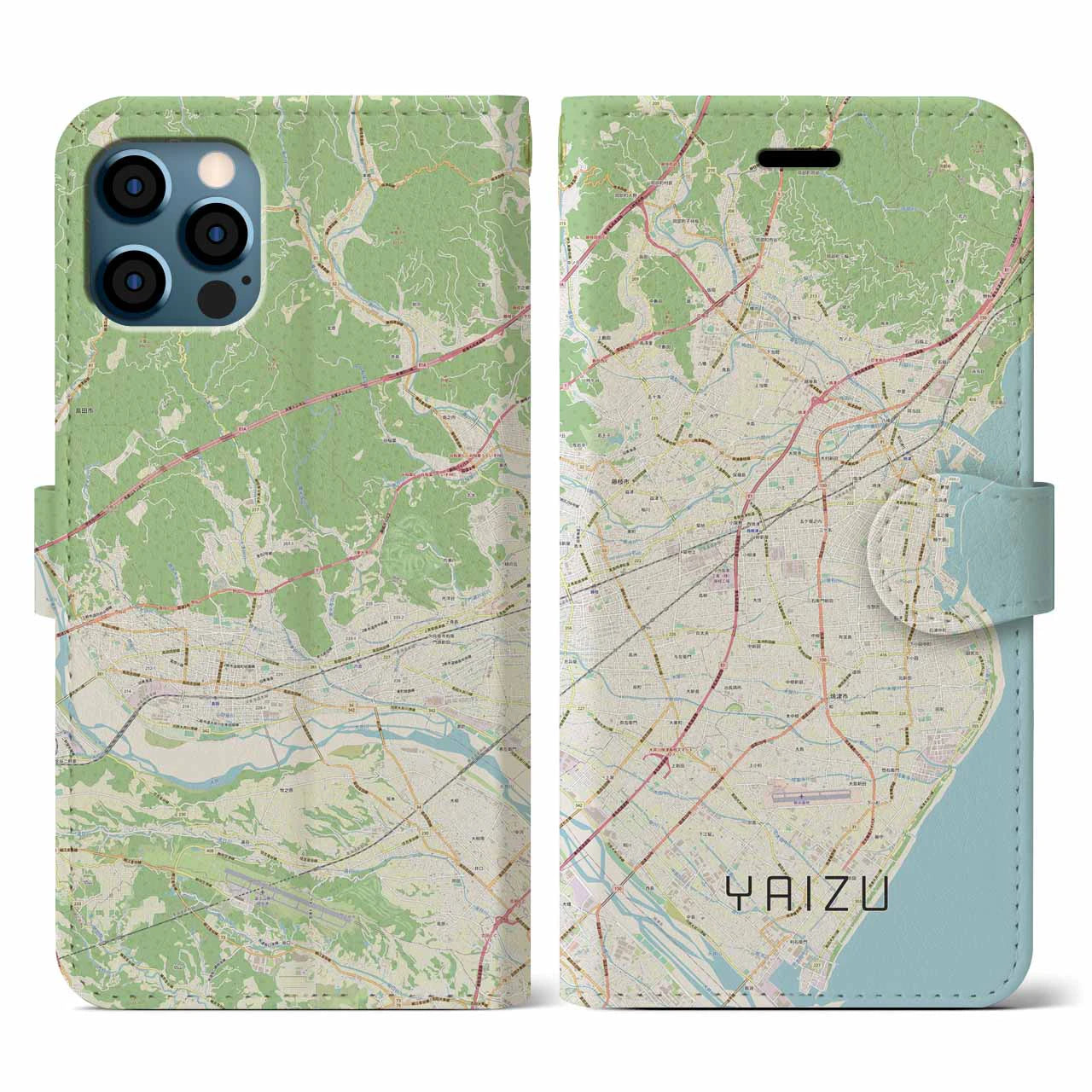 【焼津(静岡県)】地図柄iPhoneケース(手帳タイプ)ナチュラル・iPhone 12 / 12 Pro 用