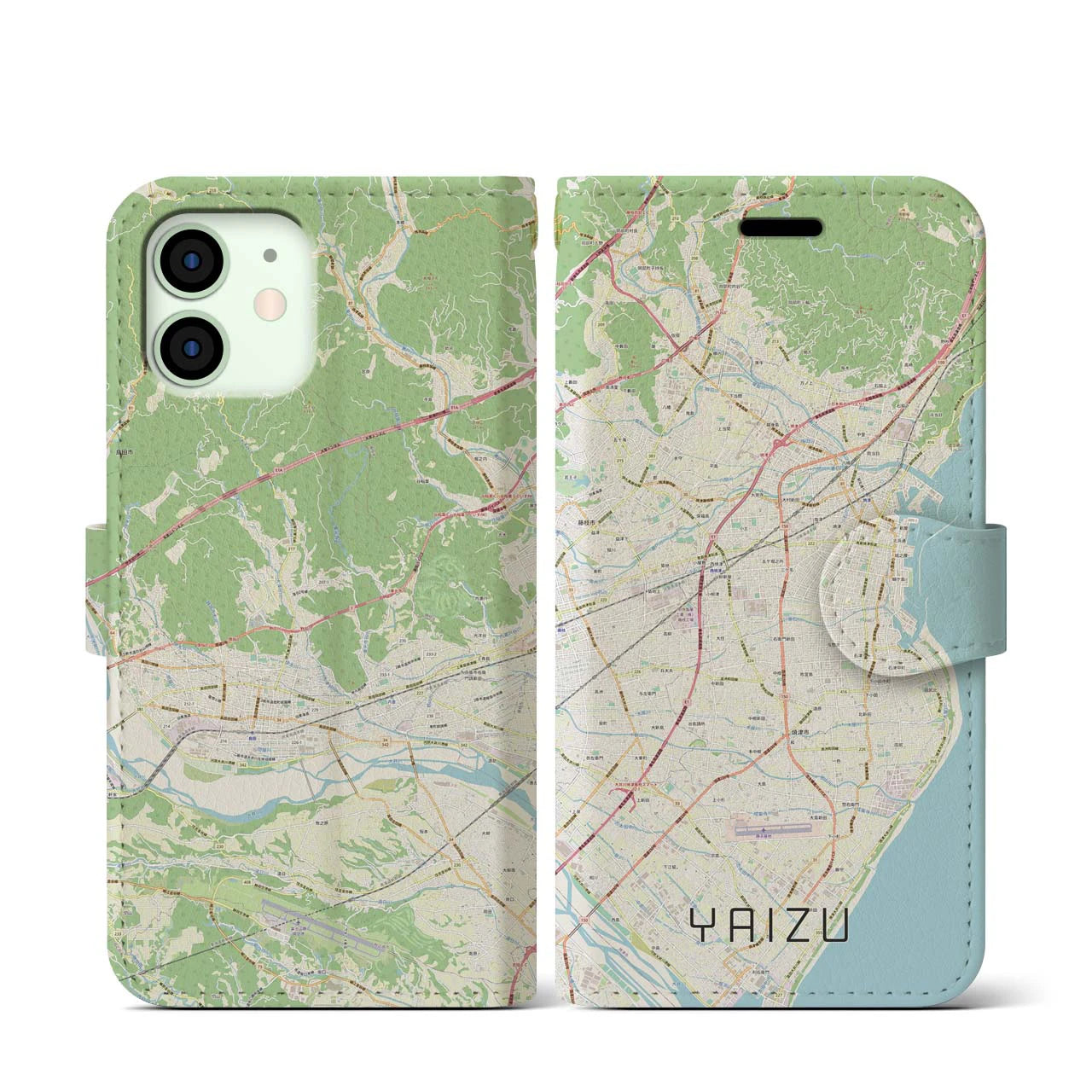【焼津(静岡県)】地図柄iPhoneケース(手帳タイプ)ナチュラル・iPhone 12 mini 用
