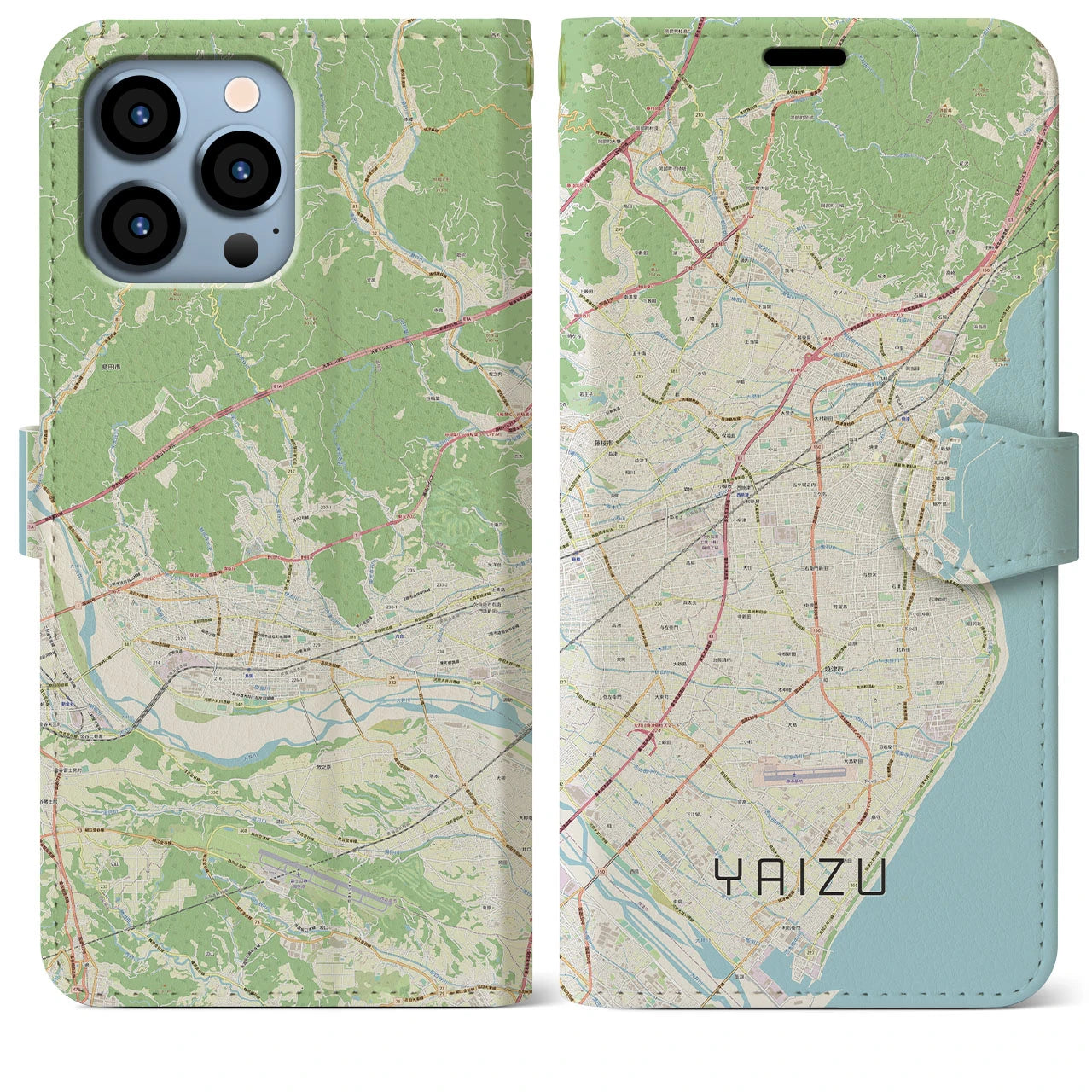 【焼津(静岡県)】地図柄iPhoneケース(手帳タイプ)ナチュラル・iPhone 13 Pro Max 用