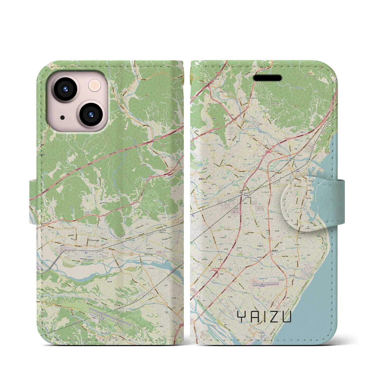 【焼津(静岡県)】地図柄iPhoneケース(手帳タイプ)ナチュラル・iPhone 13 mini 用