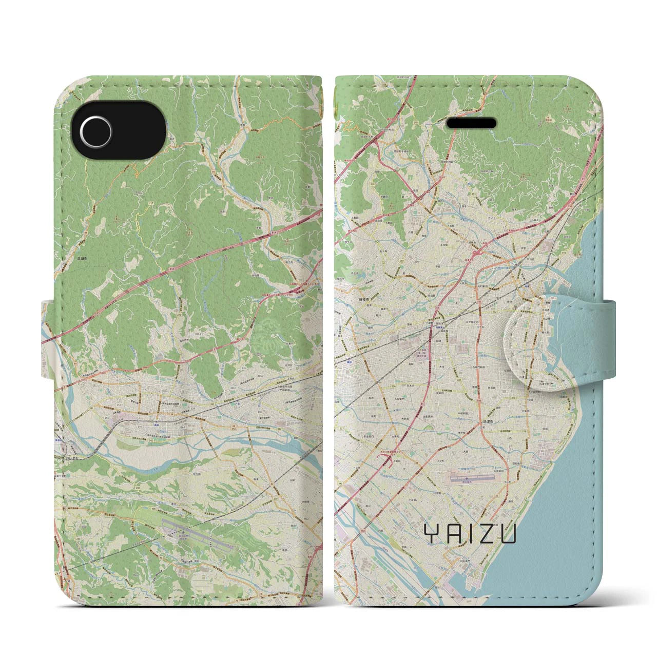 【焼津(静岡県)】地図柄iPhoneケース(手帳タイプ)ナチュラル・iPhone SE(第3 / 第2世代) / 8 / 7 / 6s / 6 用