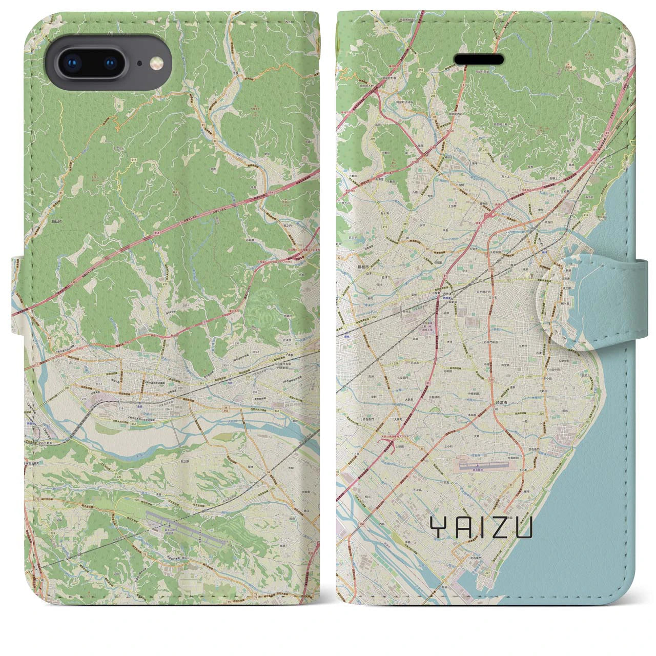 【焼津(静岡県)】地図柄iPhoneケース(手帳タイプ)ナチュラル・iPhone 8Plus /7Plus / 6sPlus / 6Plus 用