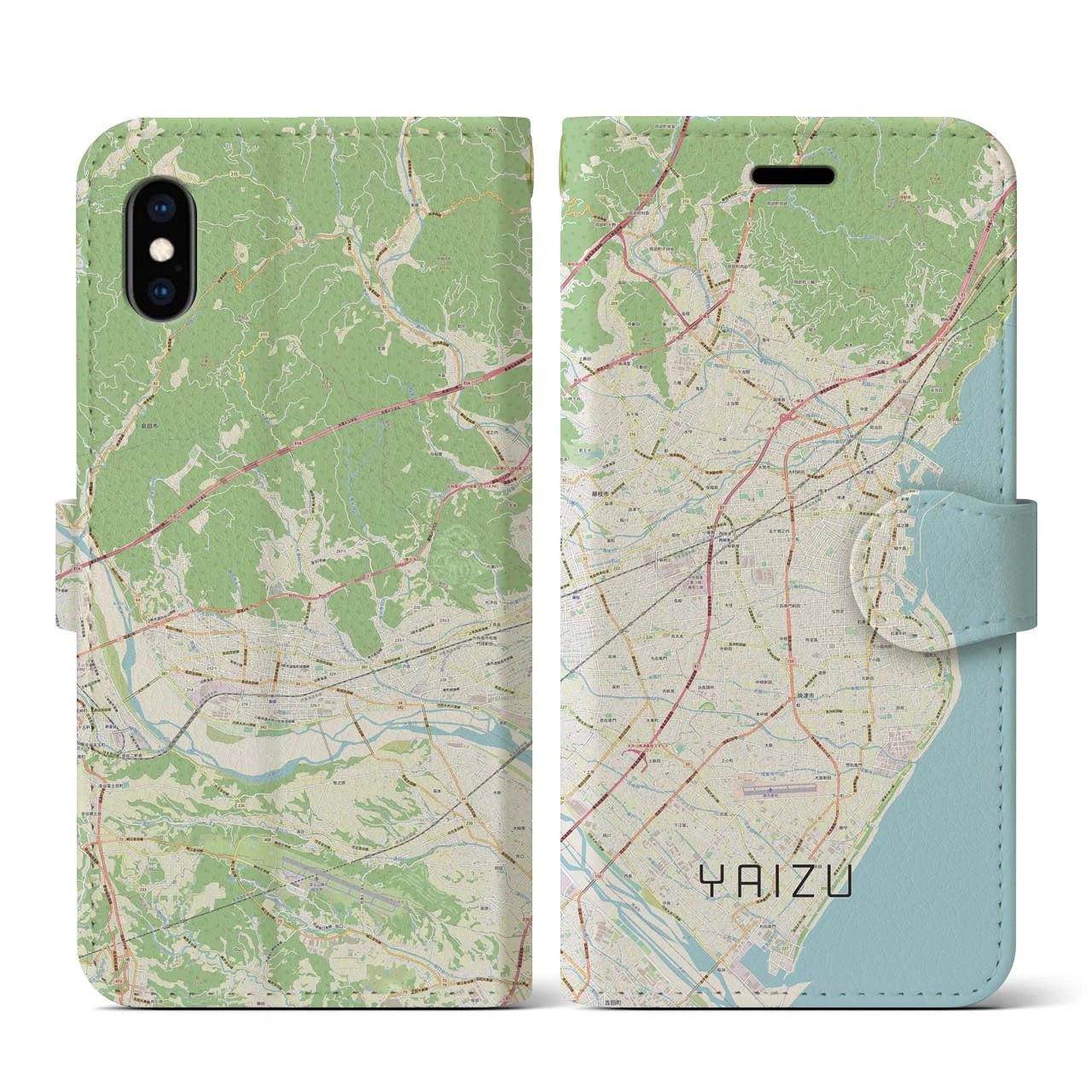 【焼津(静岡県)】地図柄iPhoneケース(手帳タイプ)ナチュラル・iPhone XS / X 用