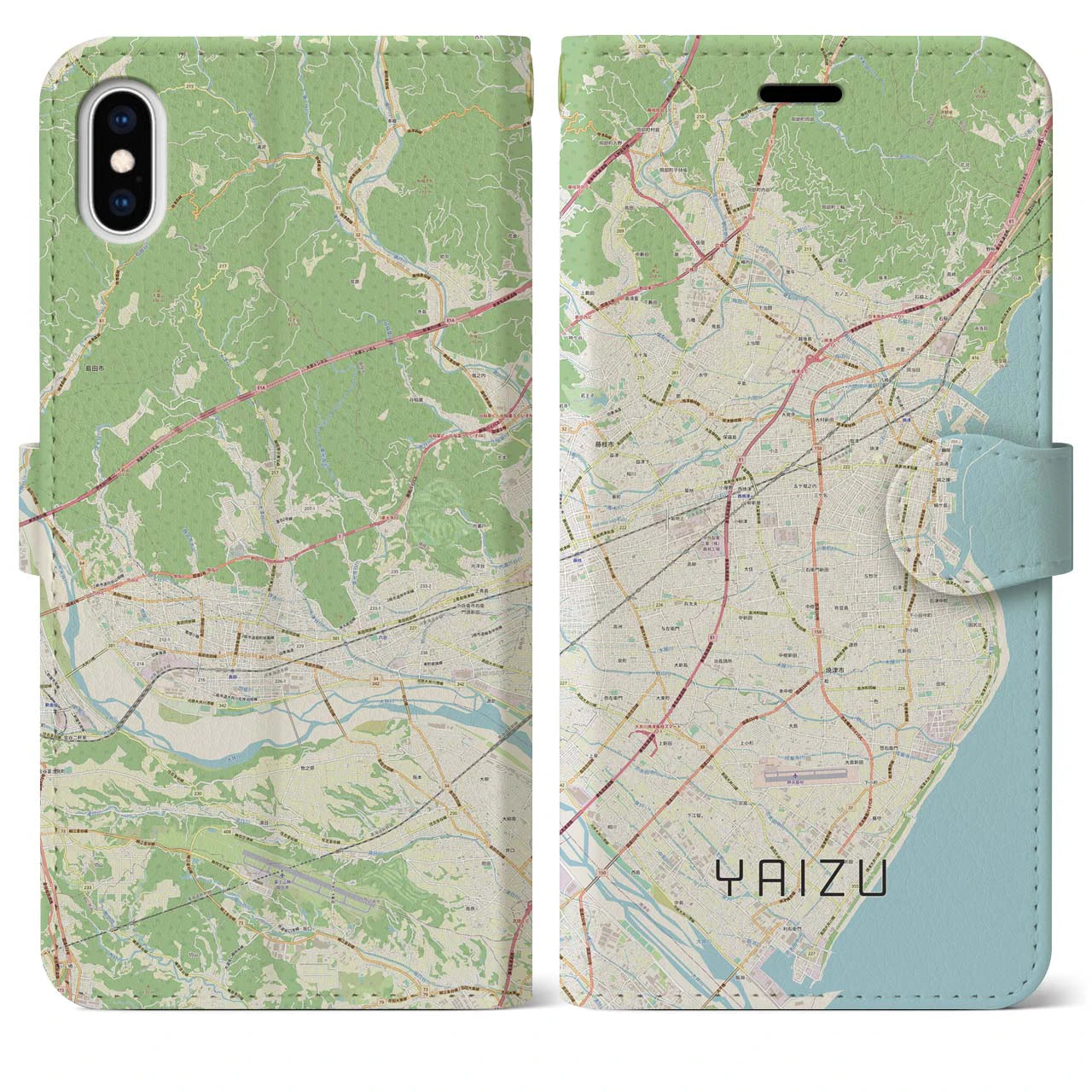 【焼津(静岡県)】地図柄iPhoneケース(手帳タイプ)ナチュラル・iPhone XS Max 用