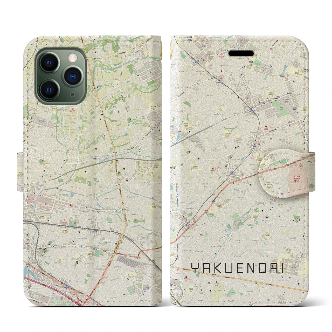 【薬園台(千葉県)】地図柄iPhoneケース(手帳タイプ)ナチュラル・iPhone 11 Pro 用